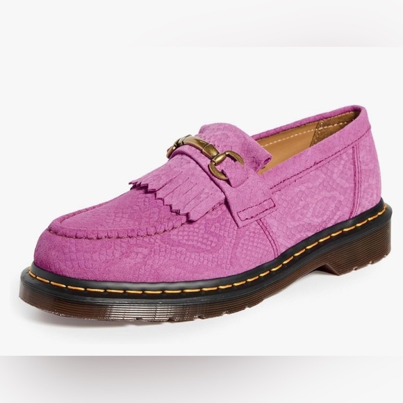 Dr. Martens Thrift Pink Adrian Snaffle Repello EmbossedSuede Kiltie Loafers 10